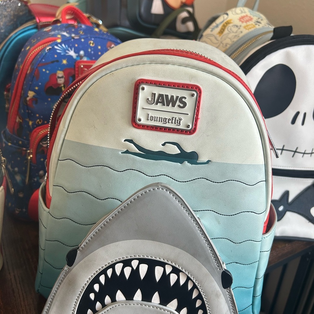 Loungefly Jaws Kids Backpack - Blue and Gray with Red Accents